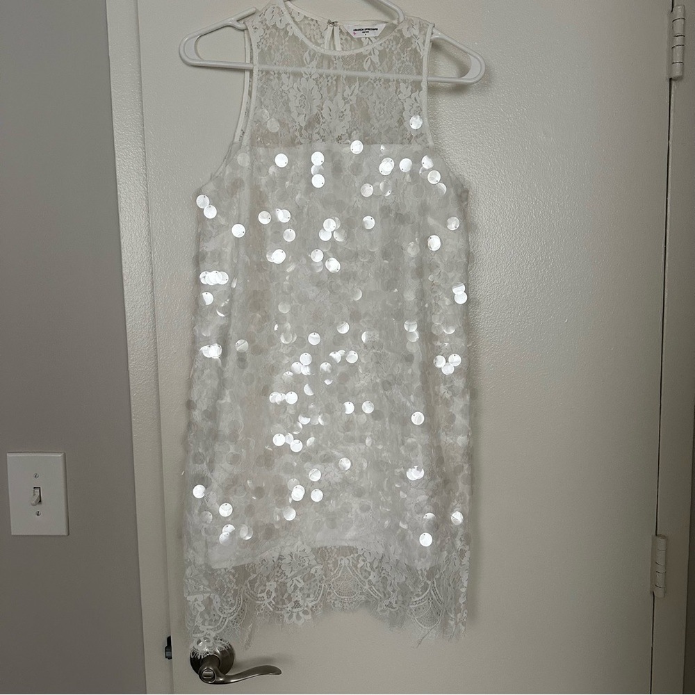 White Sequin Lace Dress